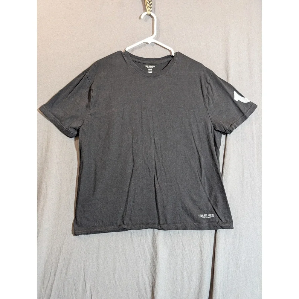 True Religion Men Large Black Short‎ shirt Sleeve Crew Neck T Shirt Logo Detail